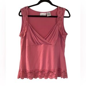 Y2K Pink Lace Trim Sleeveless Top Womens Size Large